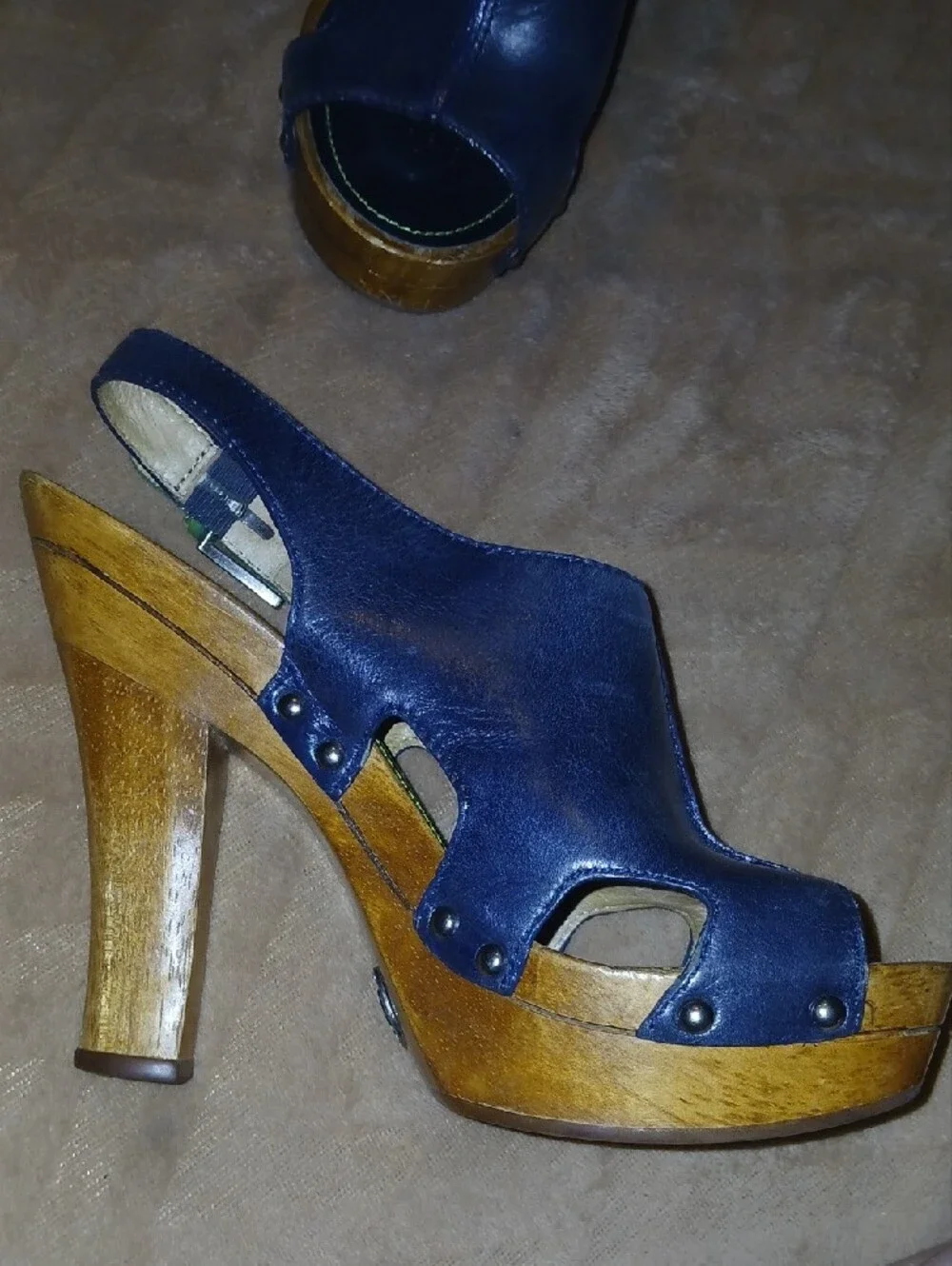 Frye Womens Dara Slingback Black And Green Leather Wooden Heels   Sz: 8.5